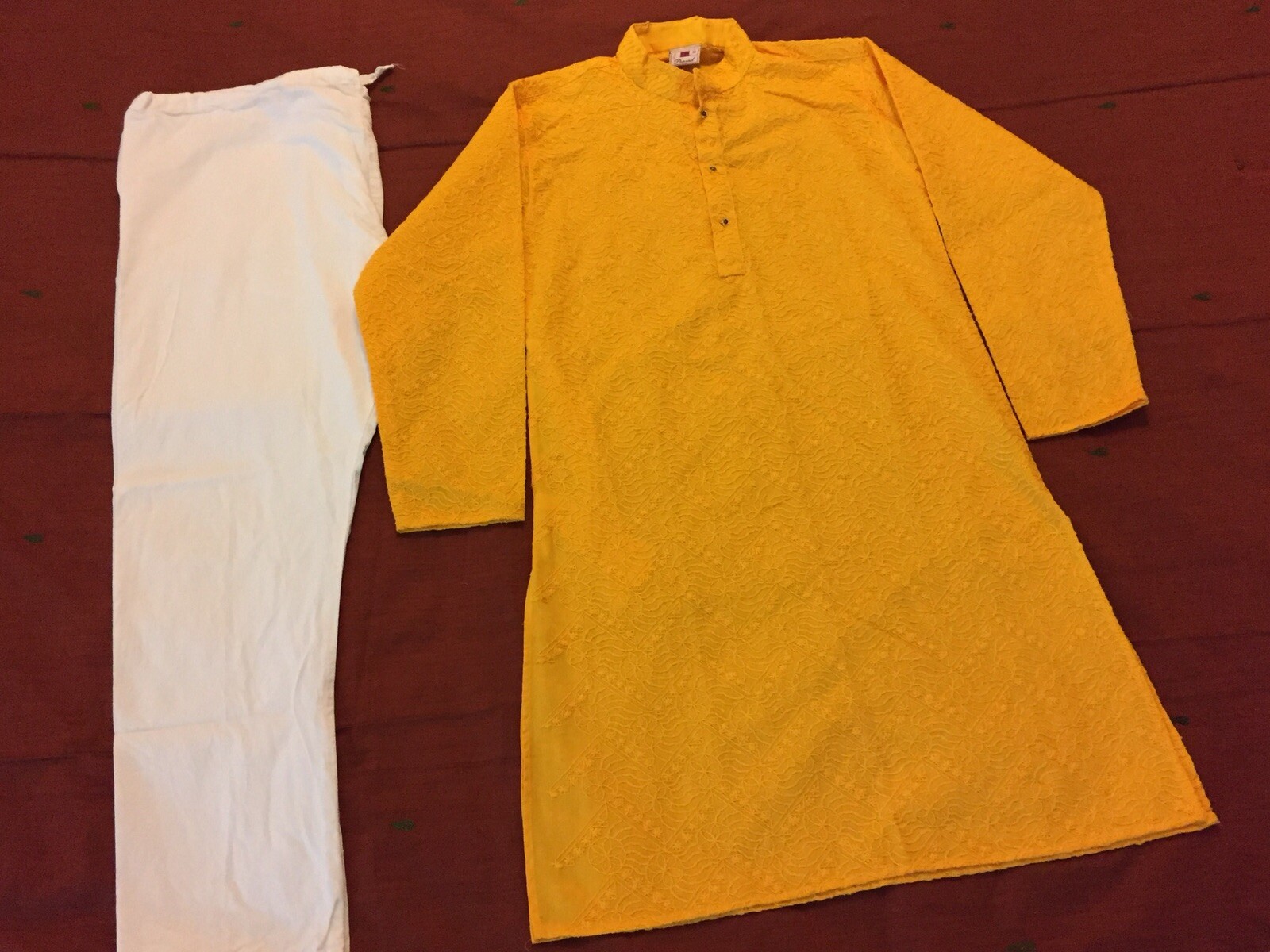 Yellow Embroidered  Cotton Boys kurta pajama set