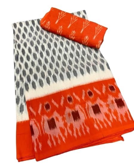 Women’s New Plain Linen Digital Print Saree With Unstitched Blouse Piece