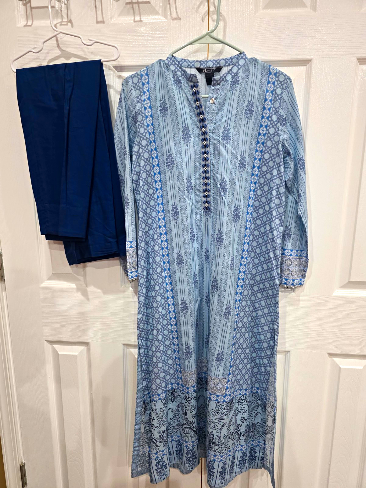 Nishat Linen Pakistani Premium Brand 2pc Suit Kurta Trousers Set Blue Printed XS