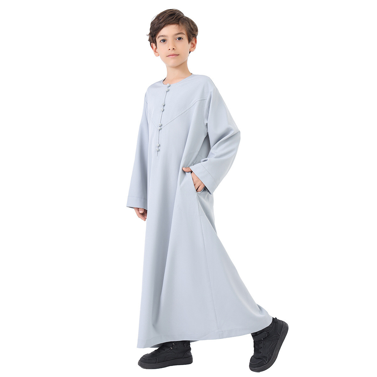 Dubai Kids Boys Long Sleeve Abaya Robes Saudi Jubba Thobe Daffah Dishdash Kaftan