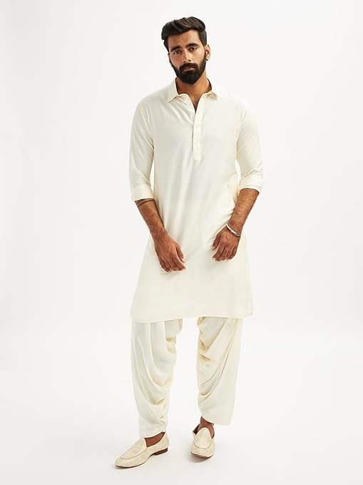 Men’s Traditional Pathani Kurta Pajama Set Cotton Ethnic Indian Wedding Wear