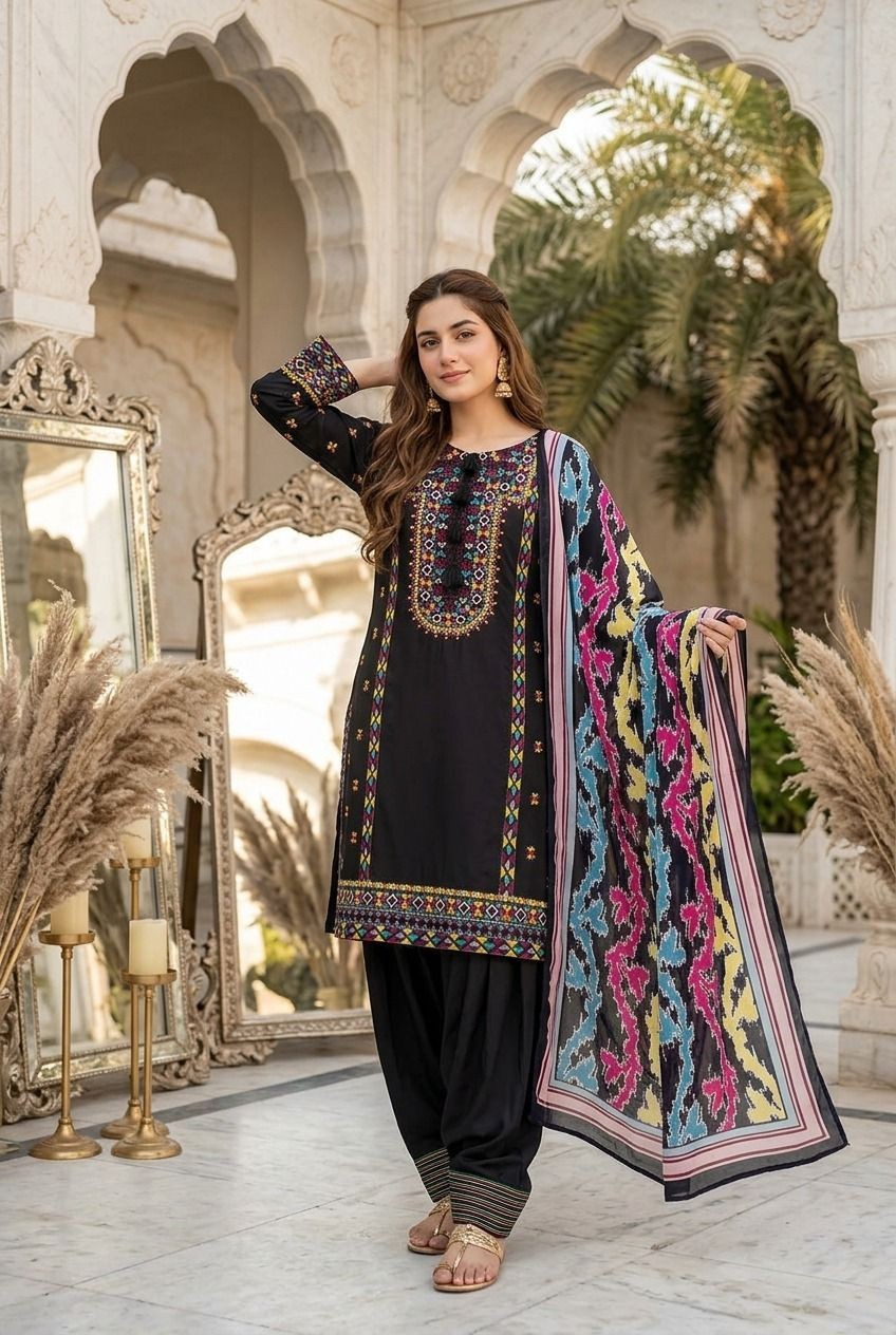 Latest New Black Silk Salwar Kameez With Dupatta For Function Wear