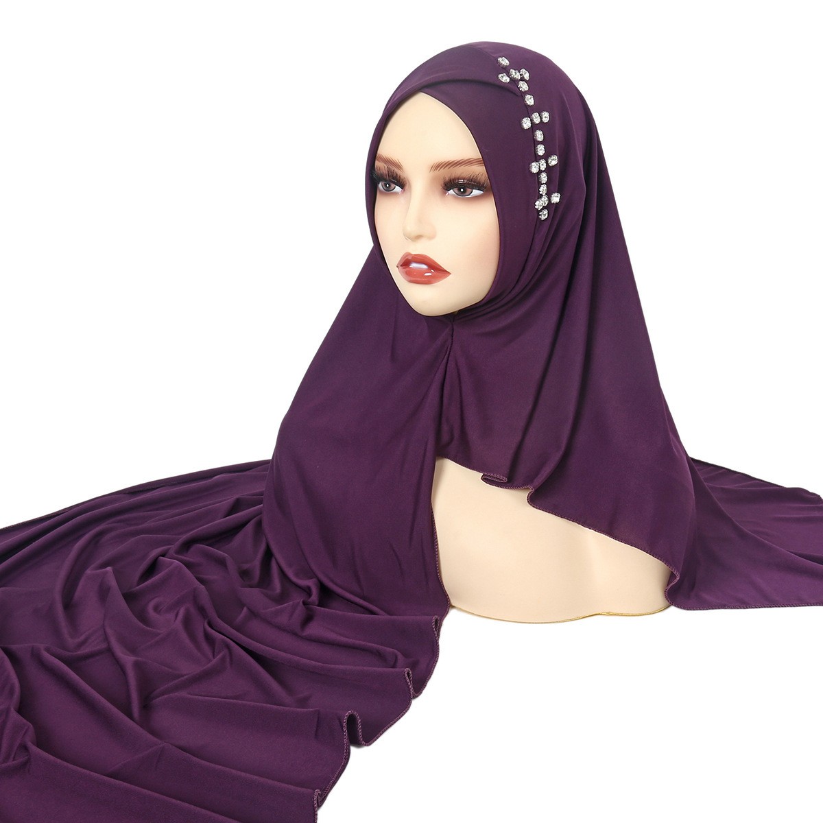 Muslim Women Hijabs Fashion Rhinestones Instant Head Wrap Long Scarf Shayla