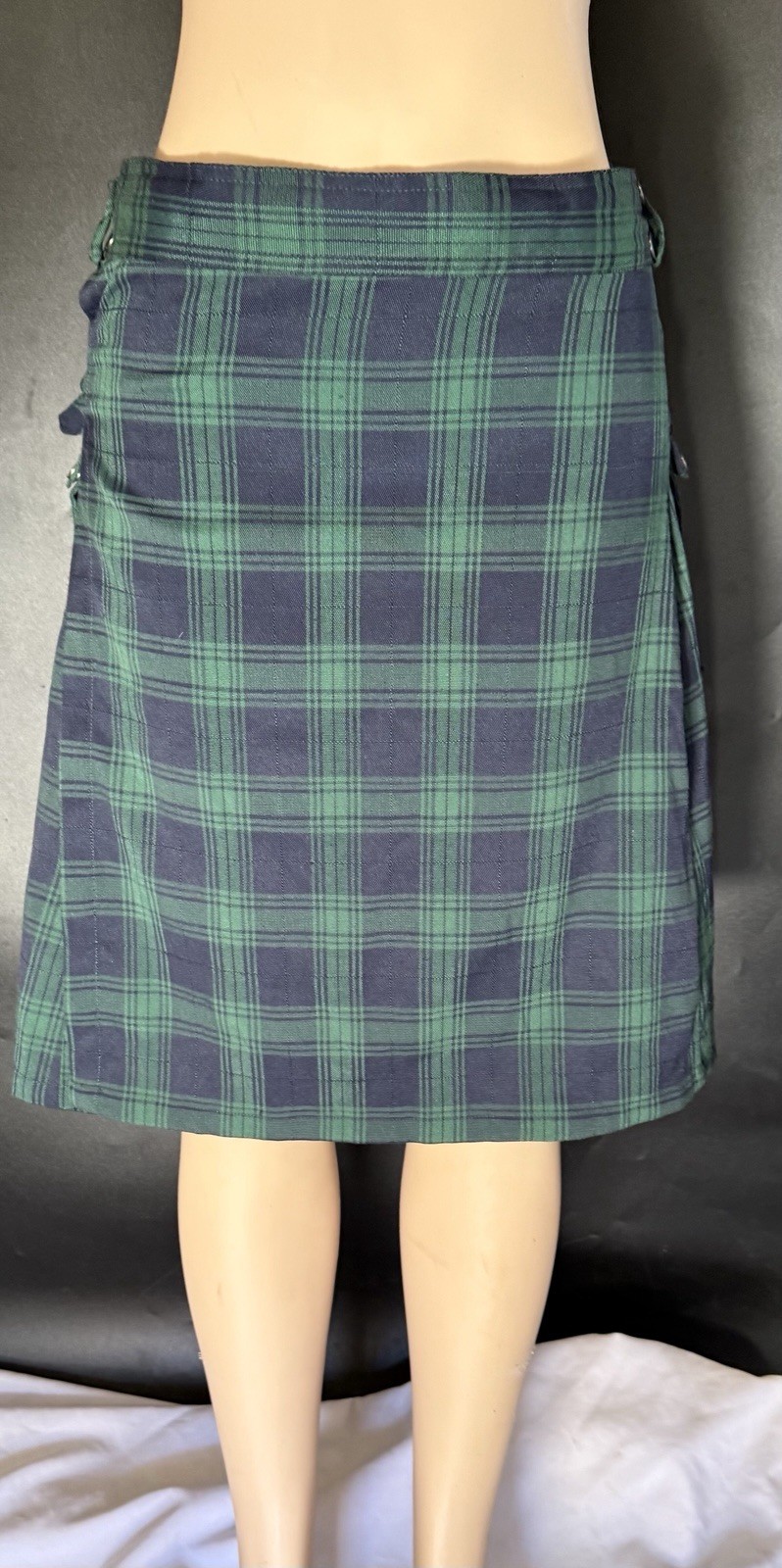 Scarlet Darkness Scottish Tartan Utility Kilt Midi Skirt with Bag Size M