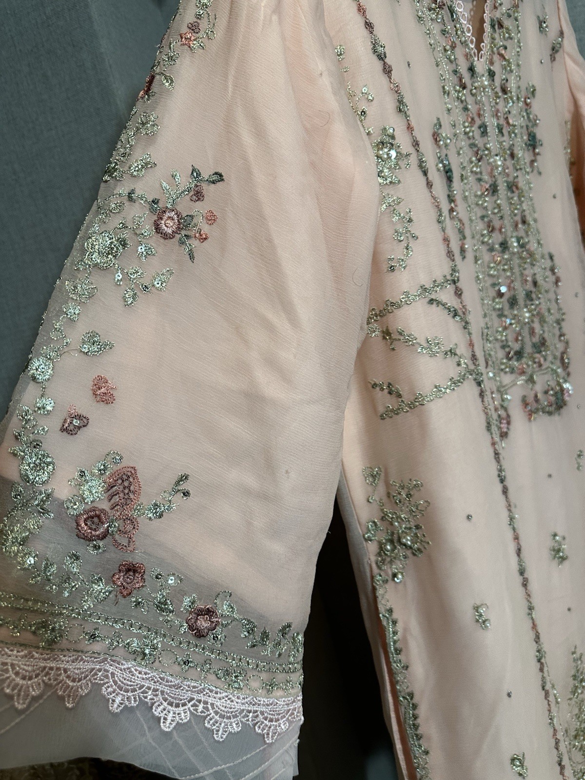 Beautiful Chiffon Embroidered 3 Pc Suit – Large Size – $60