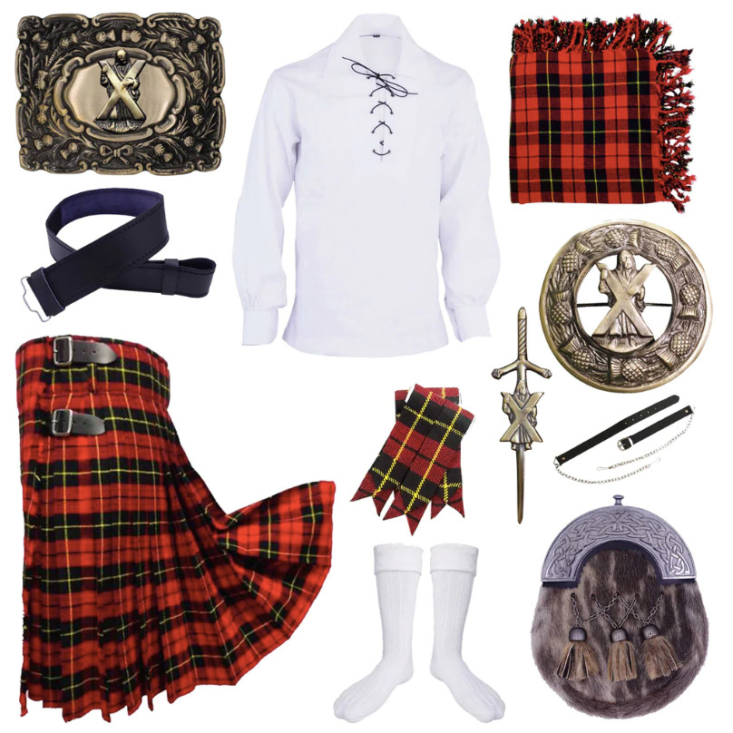 Men’s St Andrew Badge Wallace 10 PCS Scottish Traditional Wedding Kilt Outfit