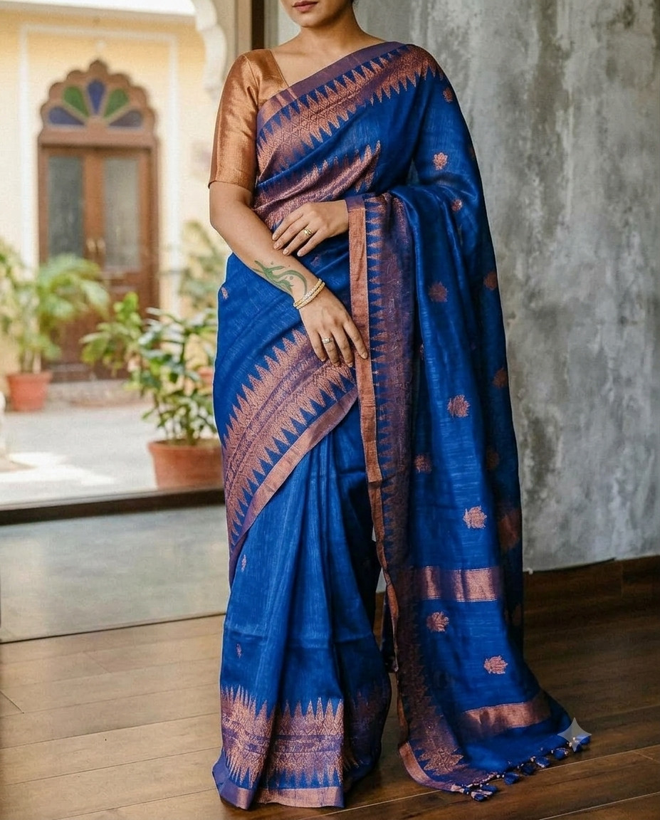 Saree Blouse Soft Linen Jacquard Weave Indian Pakistani Ethnic Party Wear Sari