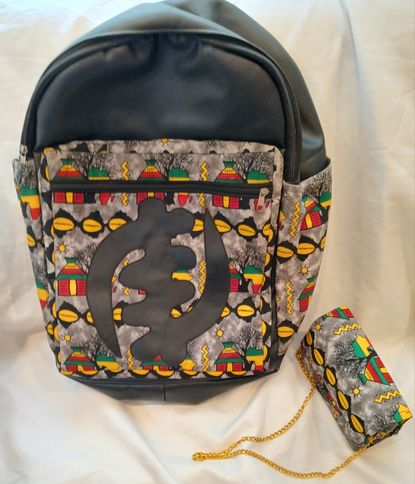 Ghana African Printed Set of 15” Backpack & Shoulder Purse
