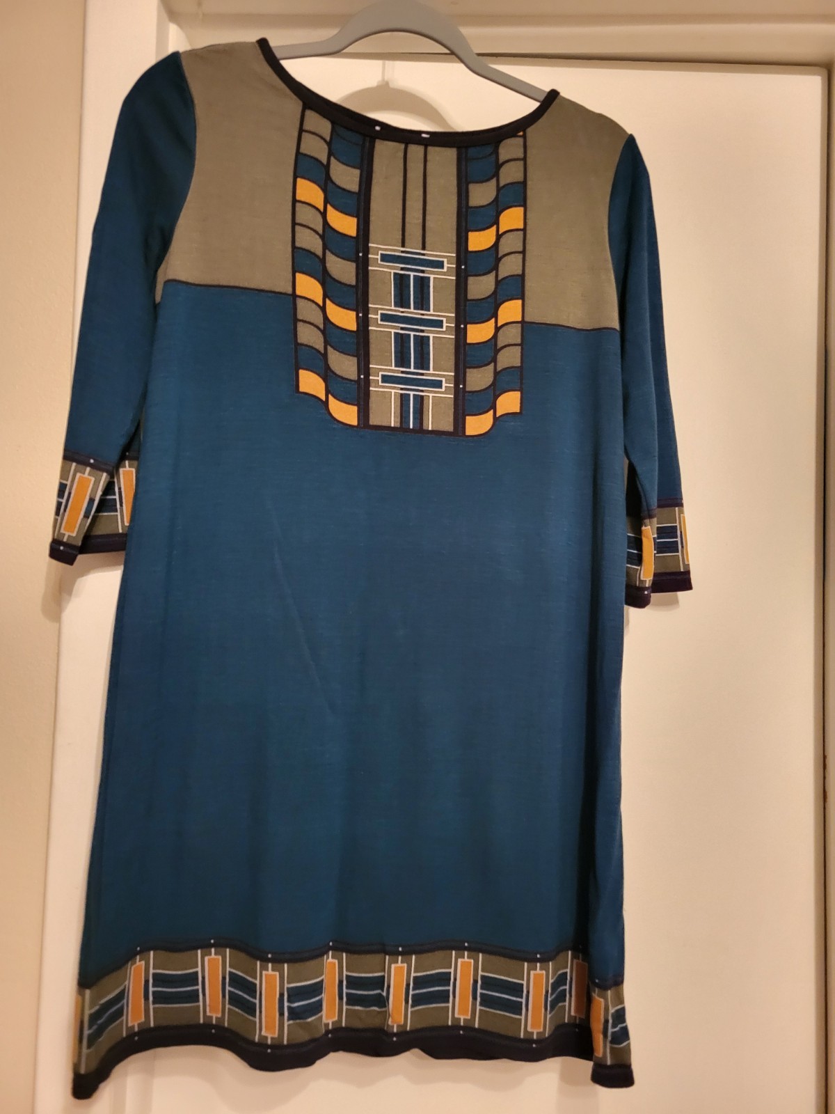Handmade Kaftan Middle Eastern Blue Geometric Pattern Cotton Blend Tunic Pants …