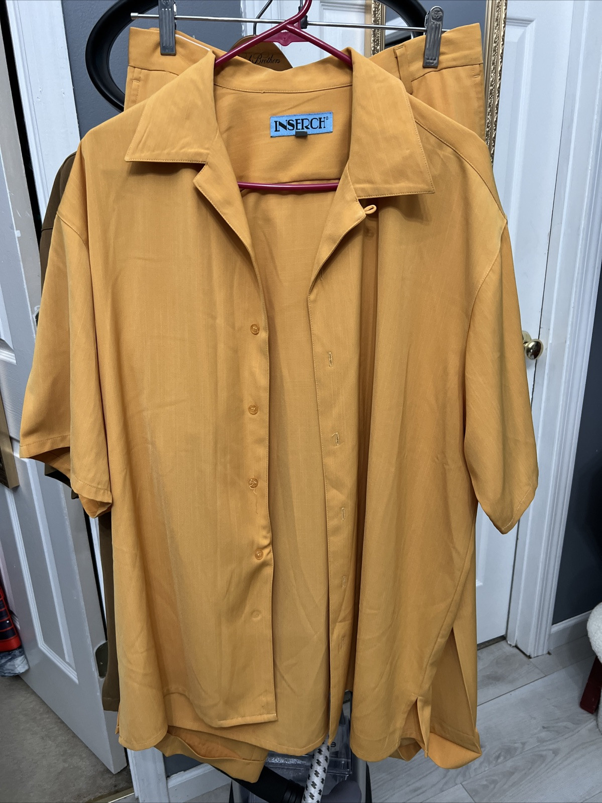 Mens INSERCH 2pc Walking Leisure Suit Shirt Pants Set Sz Lg 34 Khaki