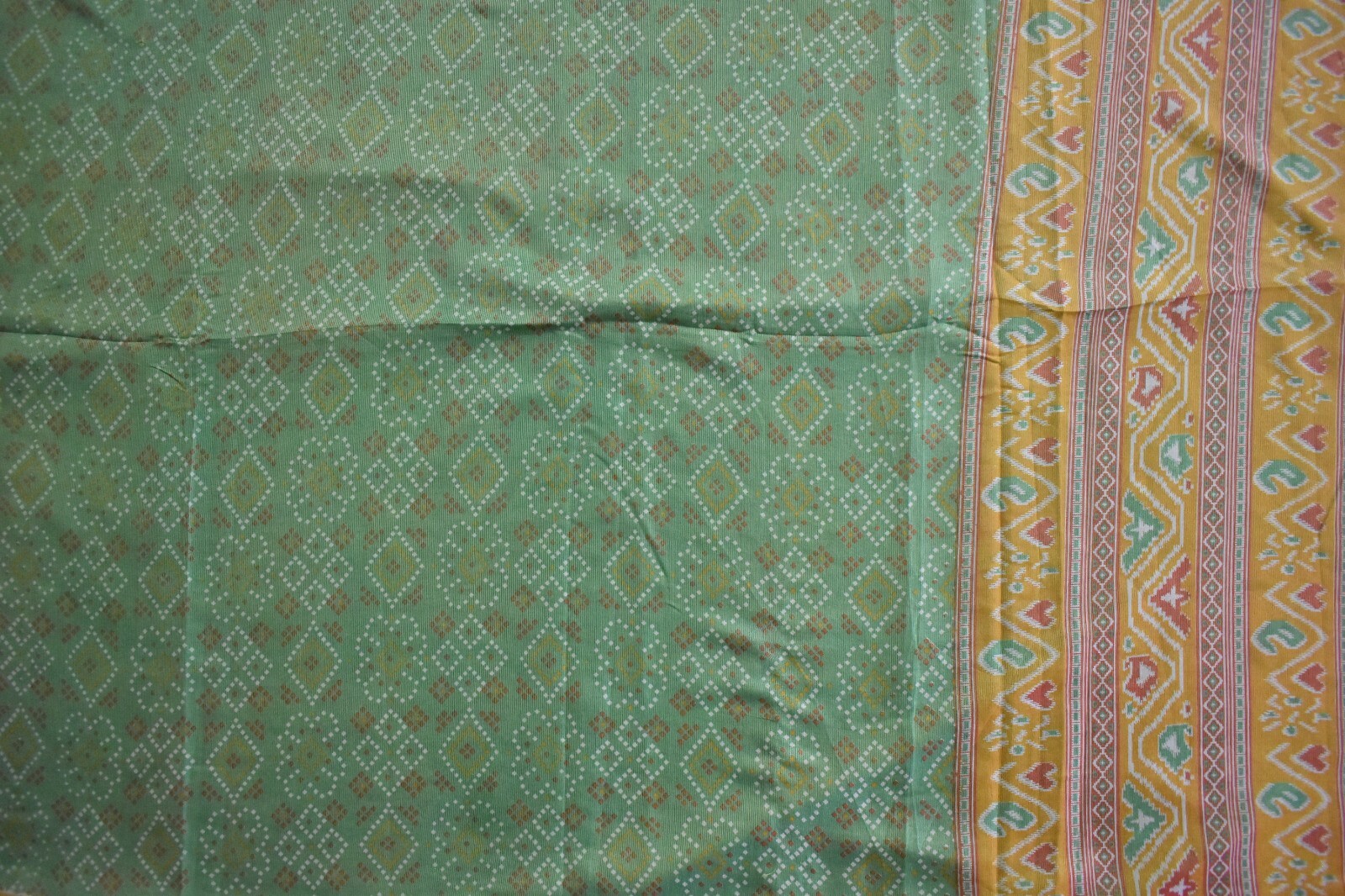 FNC Vintage Saree Indian Green Woven Bandhani Blend Silk Sari Craft Fabric 5YD