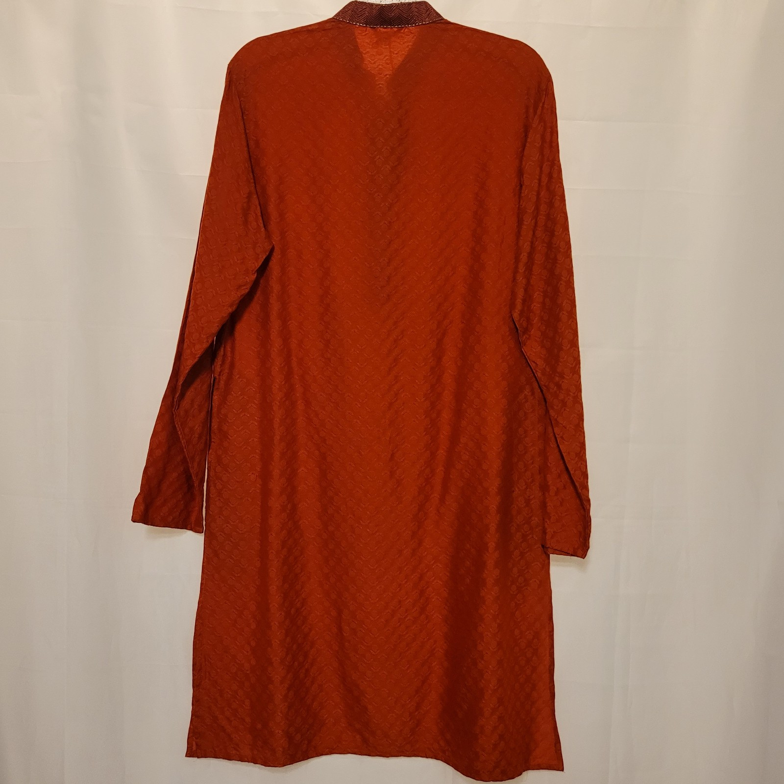 NWT Indus Route Men’s Rust Orange Long Kurta Tunic Mandarin Collar Size Medium