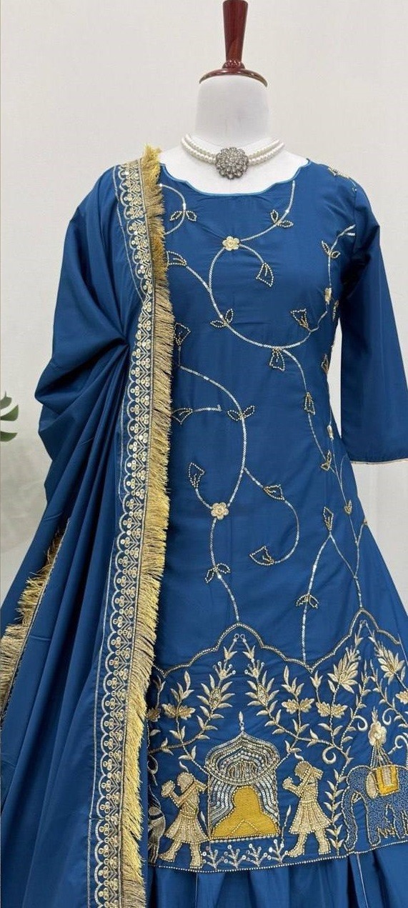 Stunning Look Natural Crep Silk Blue Top Lehenga With Dupatta For Festive Wear