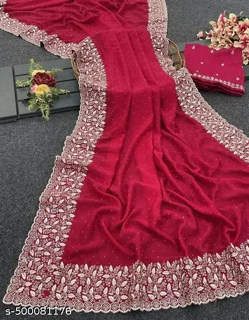 Women’s Vichitra Silk Saree With Separate blouse Piece
