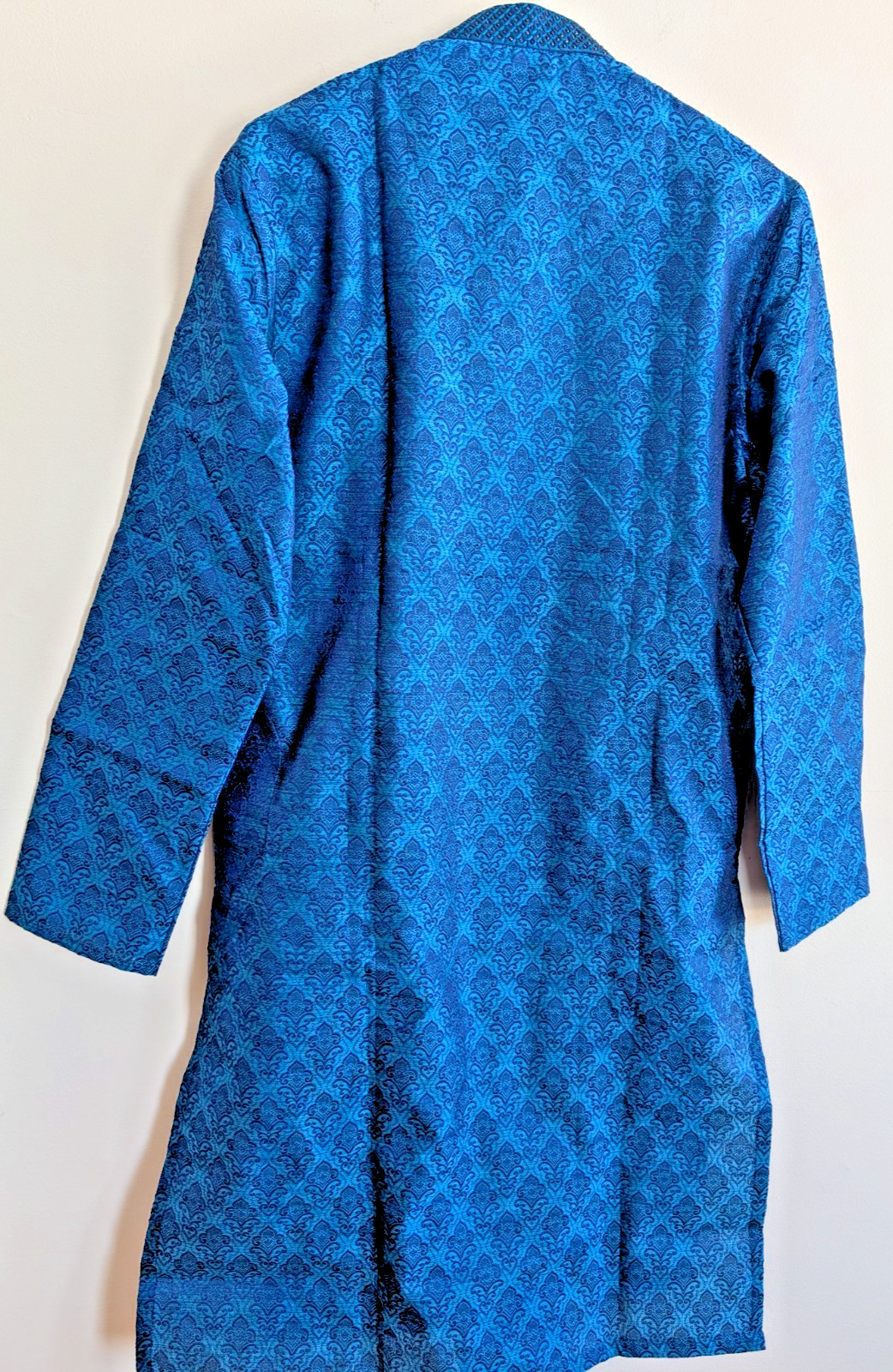 Kurta Pajama Set Manyavar Silk Blue Brocade Mandarin Neck Wedding Party Wear 40