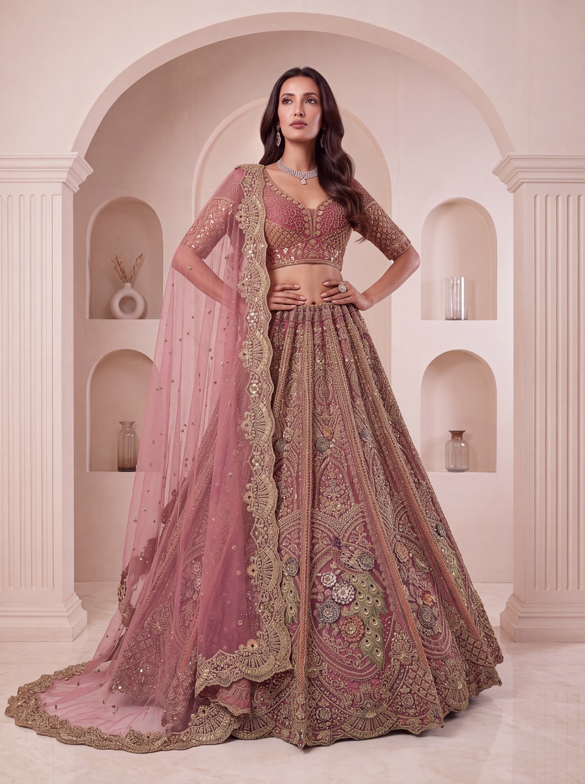 Bridal Net Lehenga Choli Peacock Zari Sequins Embroidery Party Wear Dress