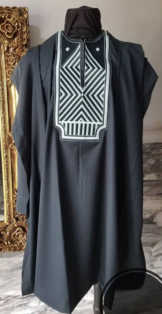 Blue-black & Gray Agbada Babariga 3 Pieces Men Groom Suit Men African Clothing