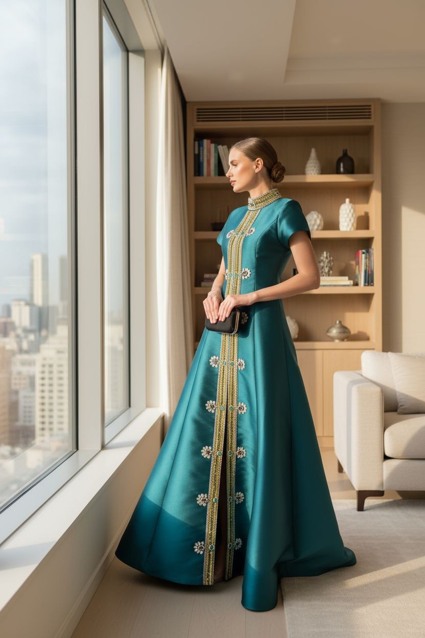 Promo dubai wedding Partywear Fused taffeta abaya Kaftan Dress