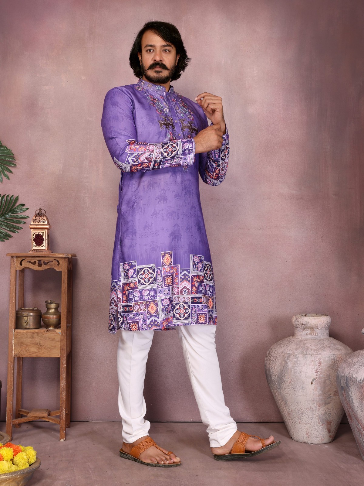 Indian Men’s Ethnic Kurta Pajama Set Wedding Wear Pakistani Sherwani Style Party