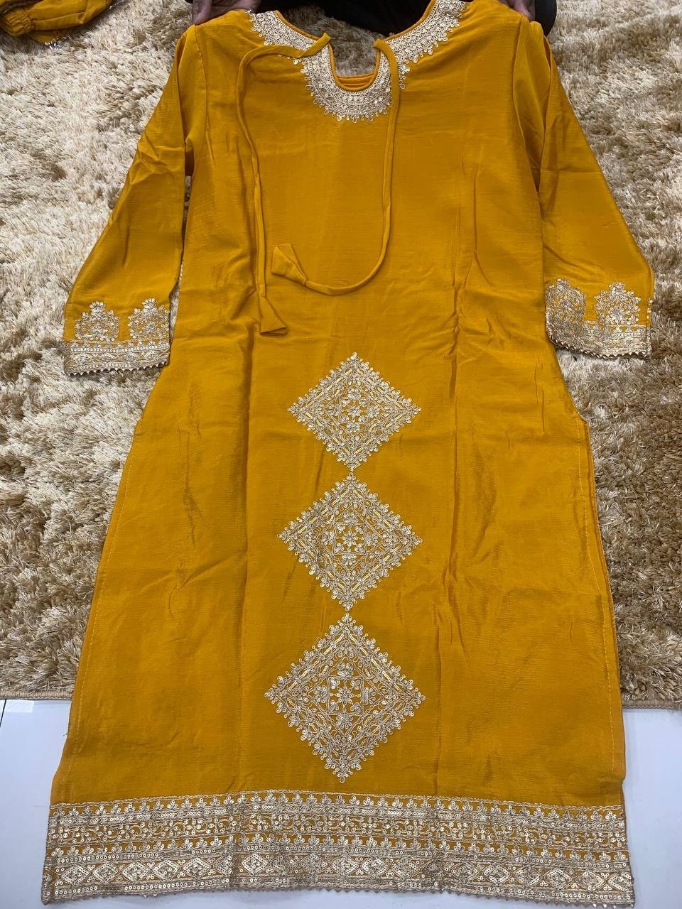 New Heavy Soft Net Sage Yellow Top Palazzo With Dupatta For Functional Wear