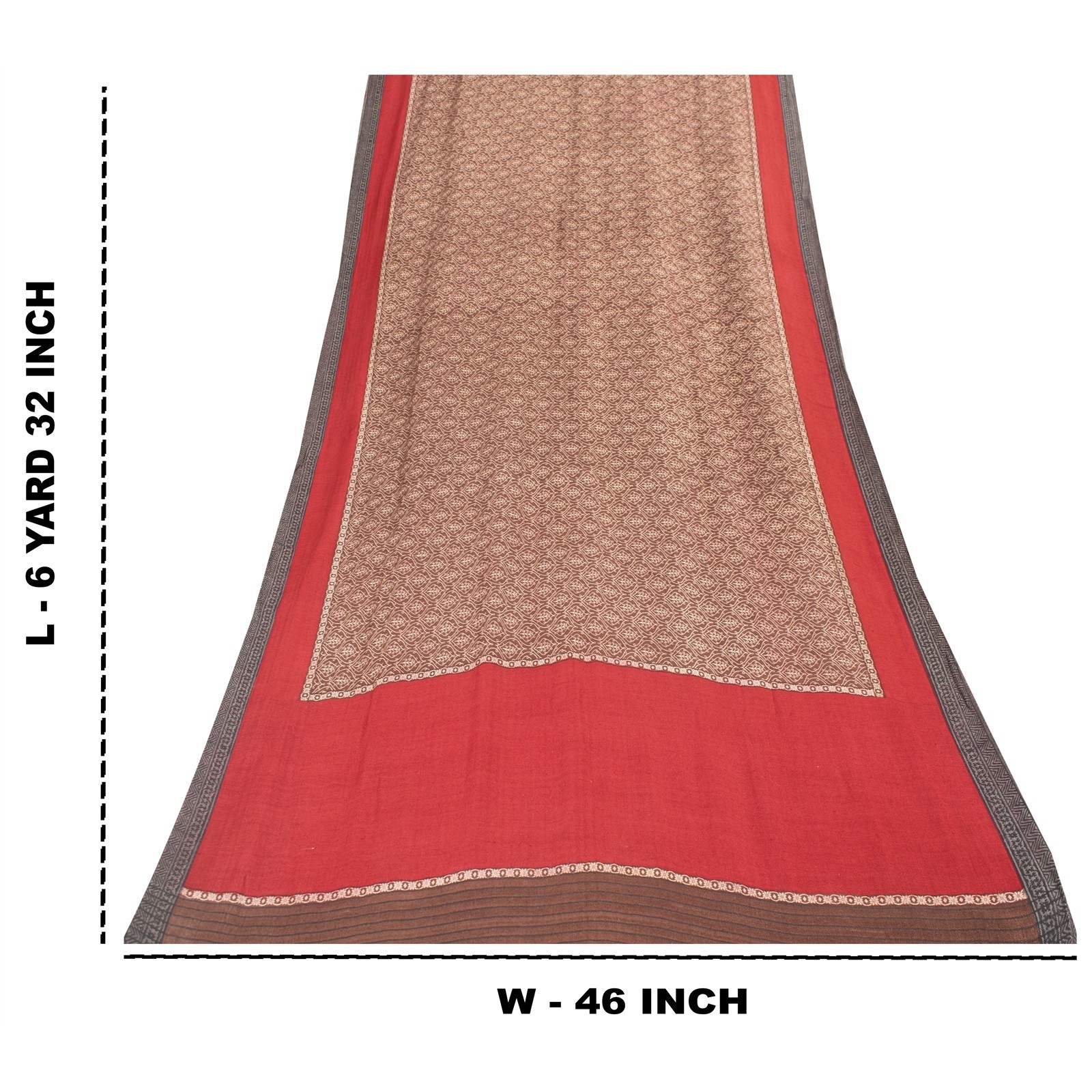 Sanskriti Vintage Brown & Red Sarees Pure Woolen Floral Print Fabric 6+YARD Sari