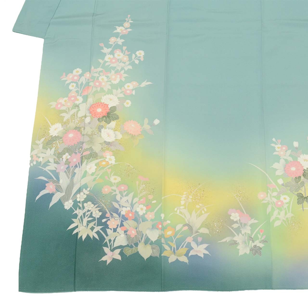 Vintage Japanese Kimono | Houmongi | Green Silk | Botanical | uu2526b