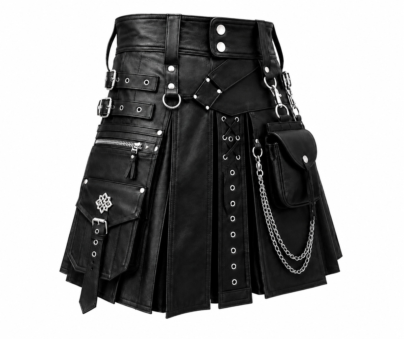 Men’s Handmade Genuine Leather Utility Kilt Black Gothic Scottish Biker Punk