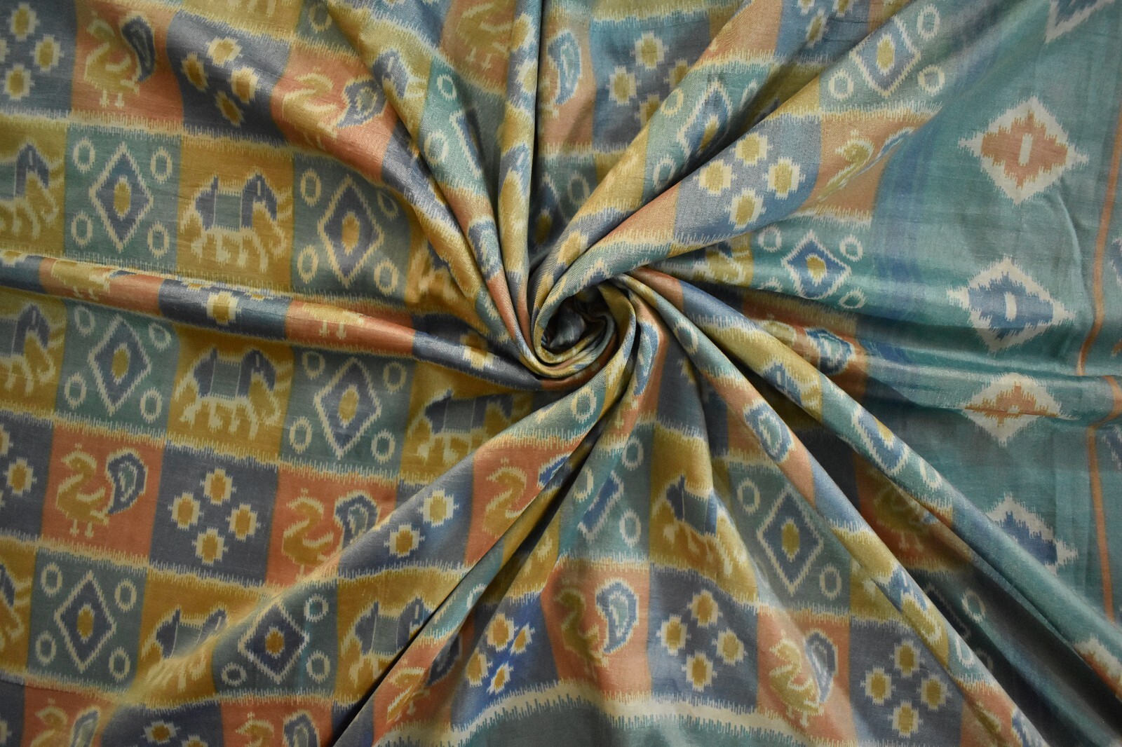 FNC Vintage Green Sambalpuri Ikat Sarees Handwoven Art Silk Sari Fabric Antique