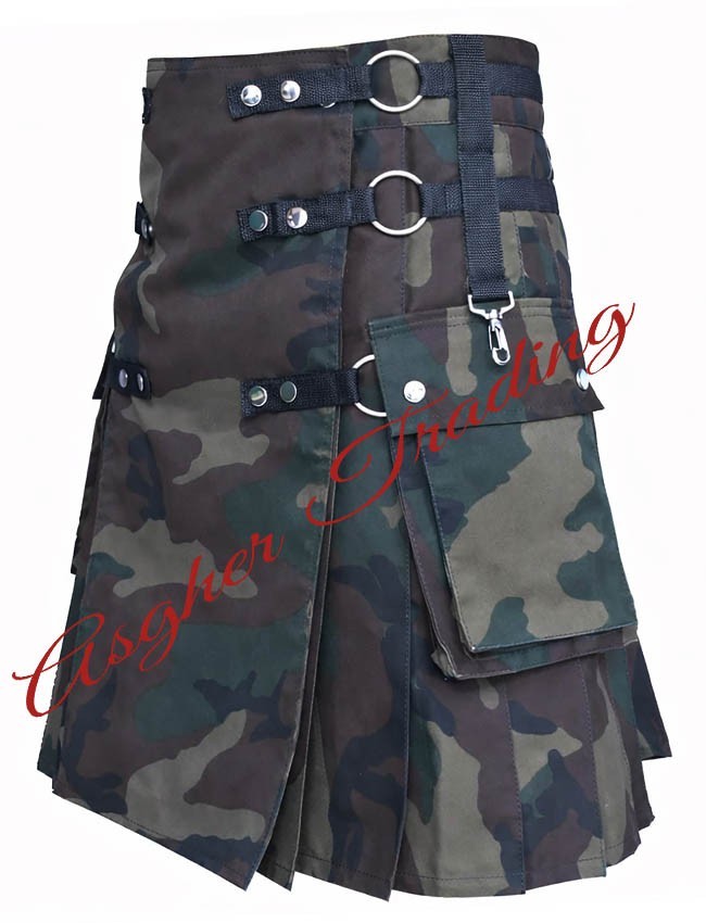 Men’s Scottish Gothic Fashion Urban Camouflage Utility Kilt Custom Size kilts