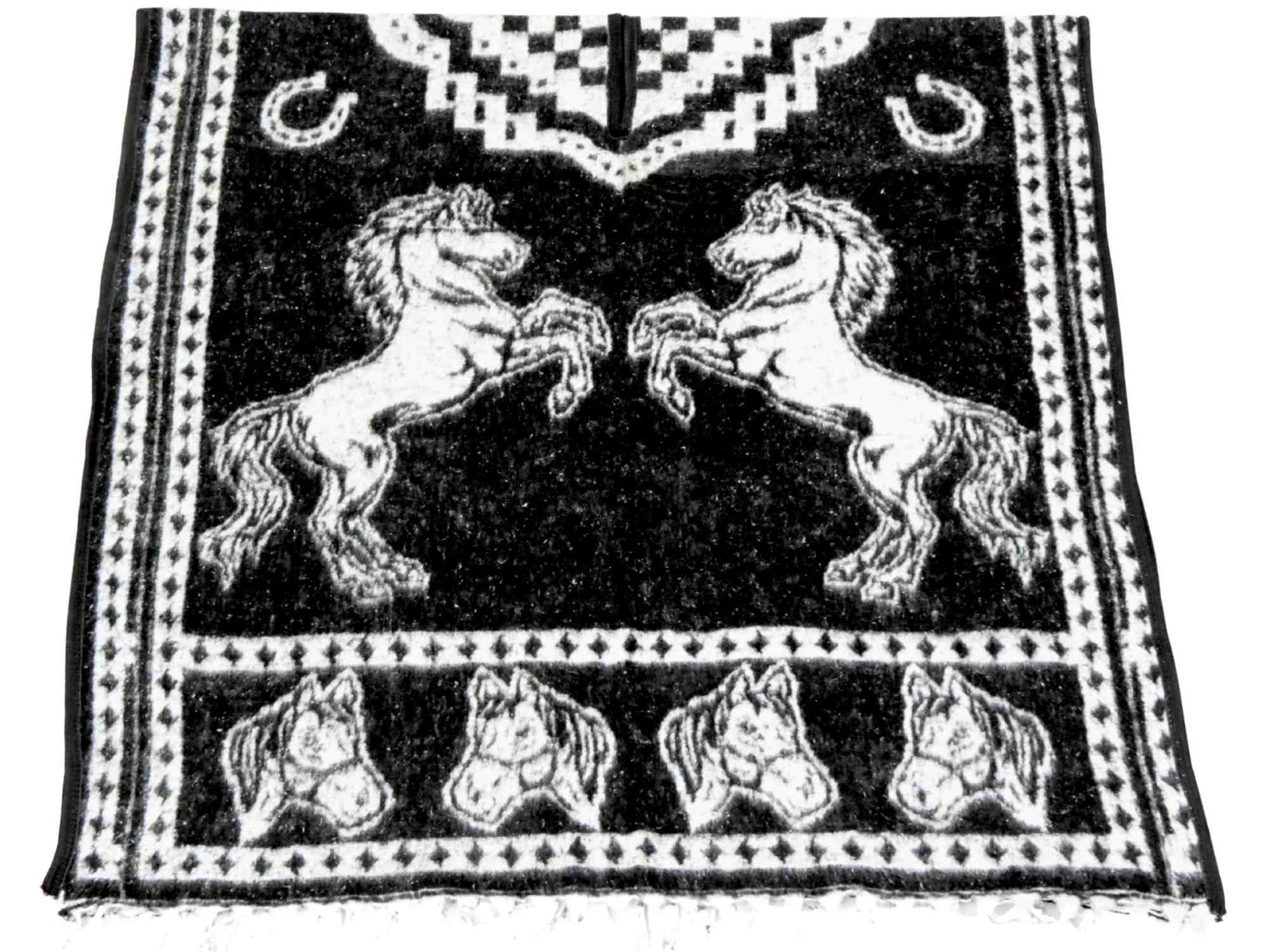 Authentic Mexican Poncho Gaban – Unisex Black Poncho with Horses Design