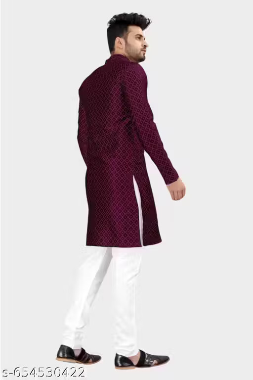 Jacquard Kurta Set/ Men’s Traditional Jacquard Kurta Pajama Full Sleeve Kurta