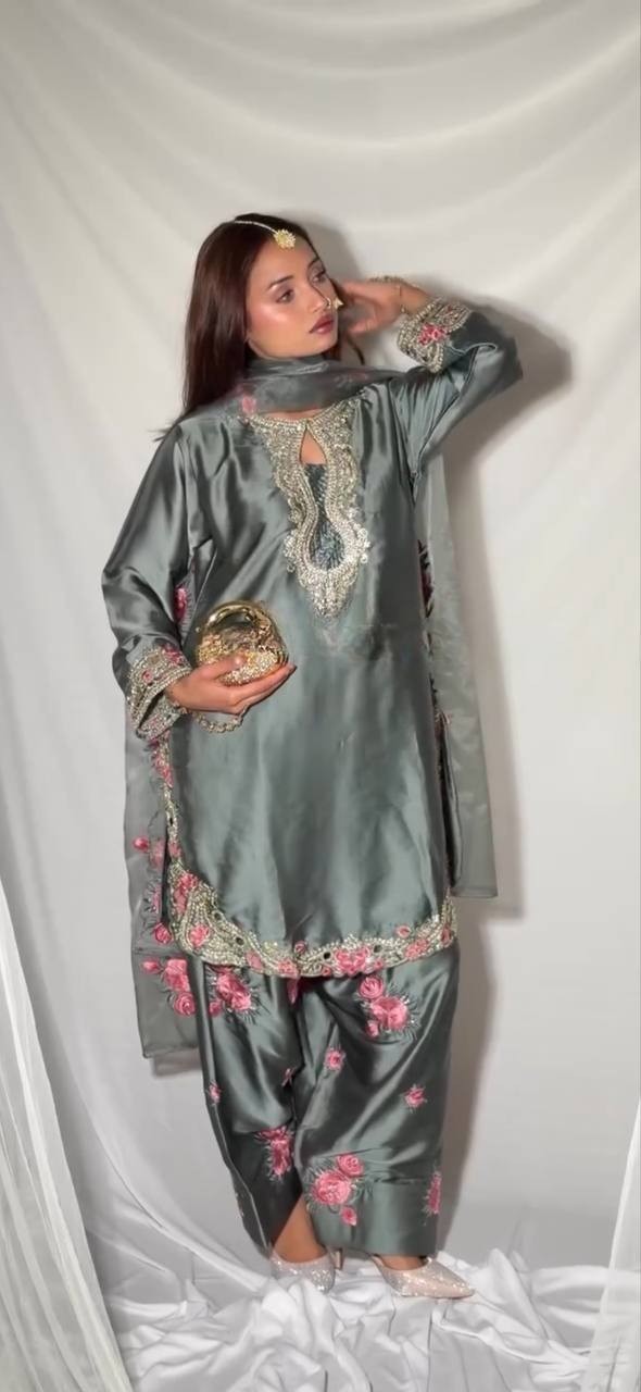 Latest Collection Japan Satin Salwar Kameez With Organza Dupatta For Women