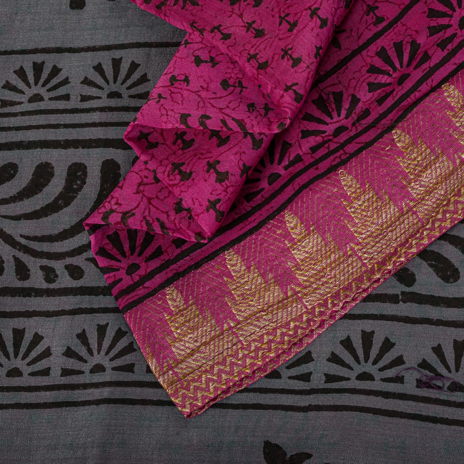 Sanskriti Vintage Pink Saree Cotton Silk Hand Block Printed 5.5+Yd Craft Fabric