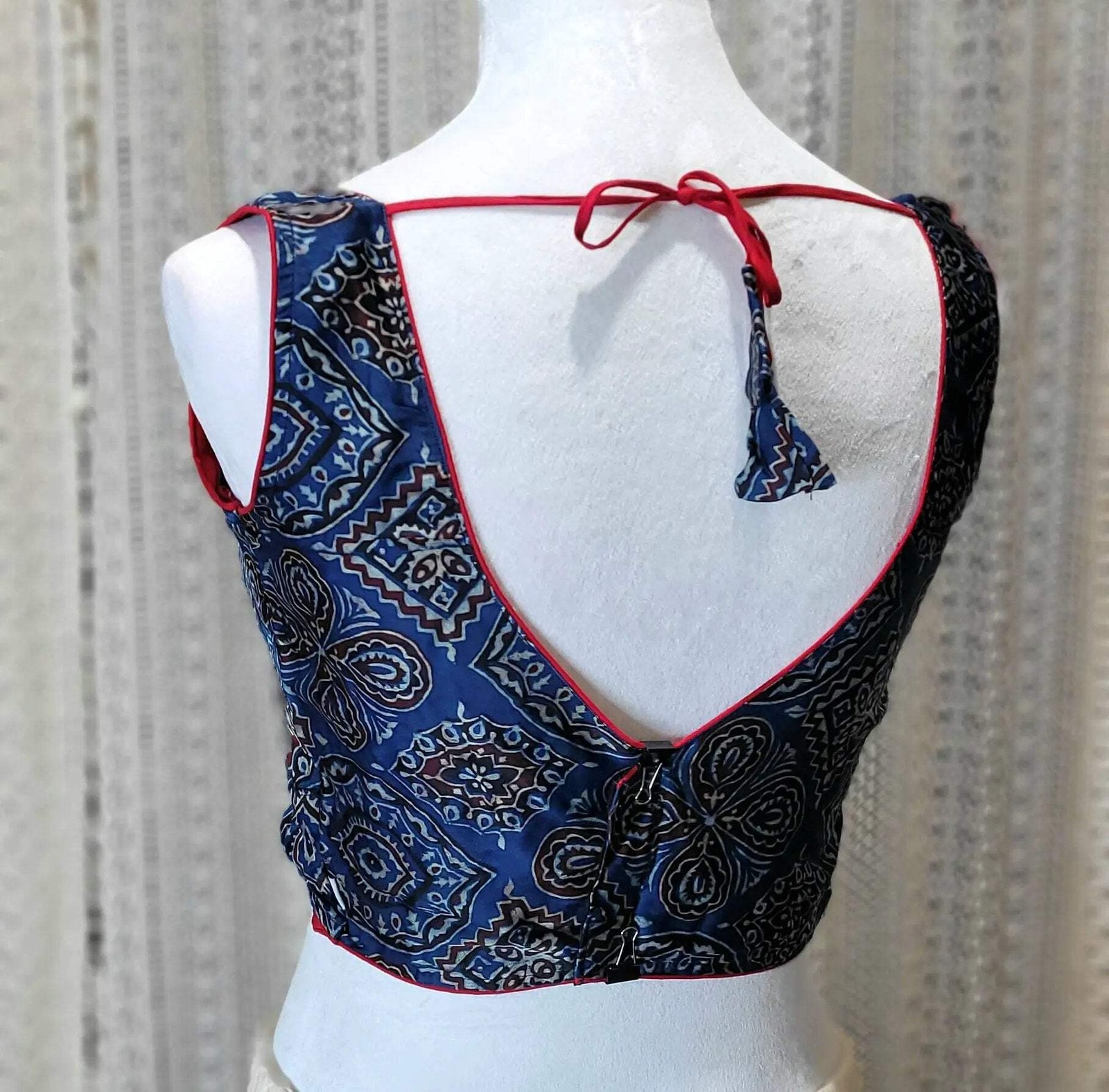 Ajrak Modal Silk Sleeves Plunge Neck Blouse | Stylish Ethnic Wear | Indian Silk