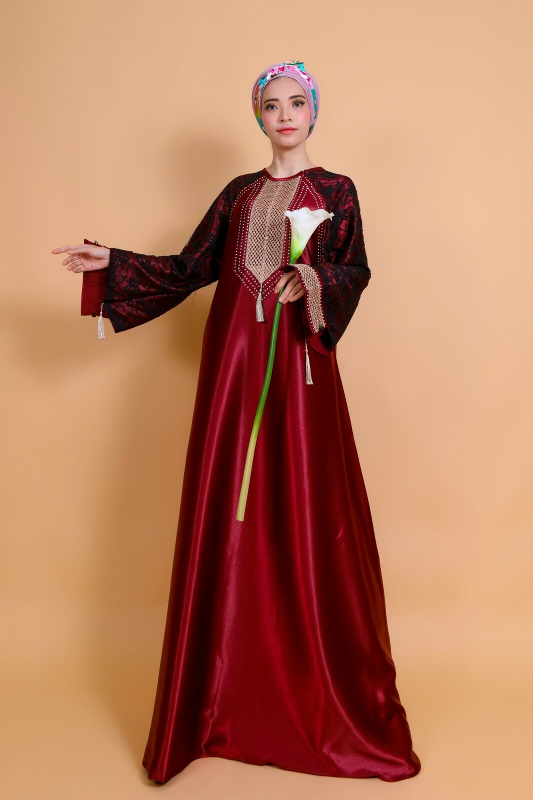 Red Modest Abaya Dress, Eid Caftan Dress Women, Plus Size Long Dress guest dress
