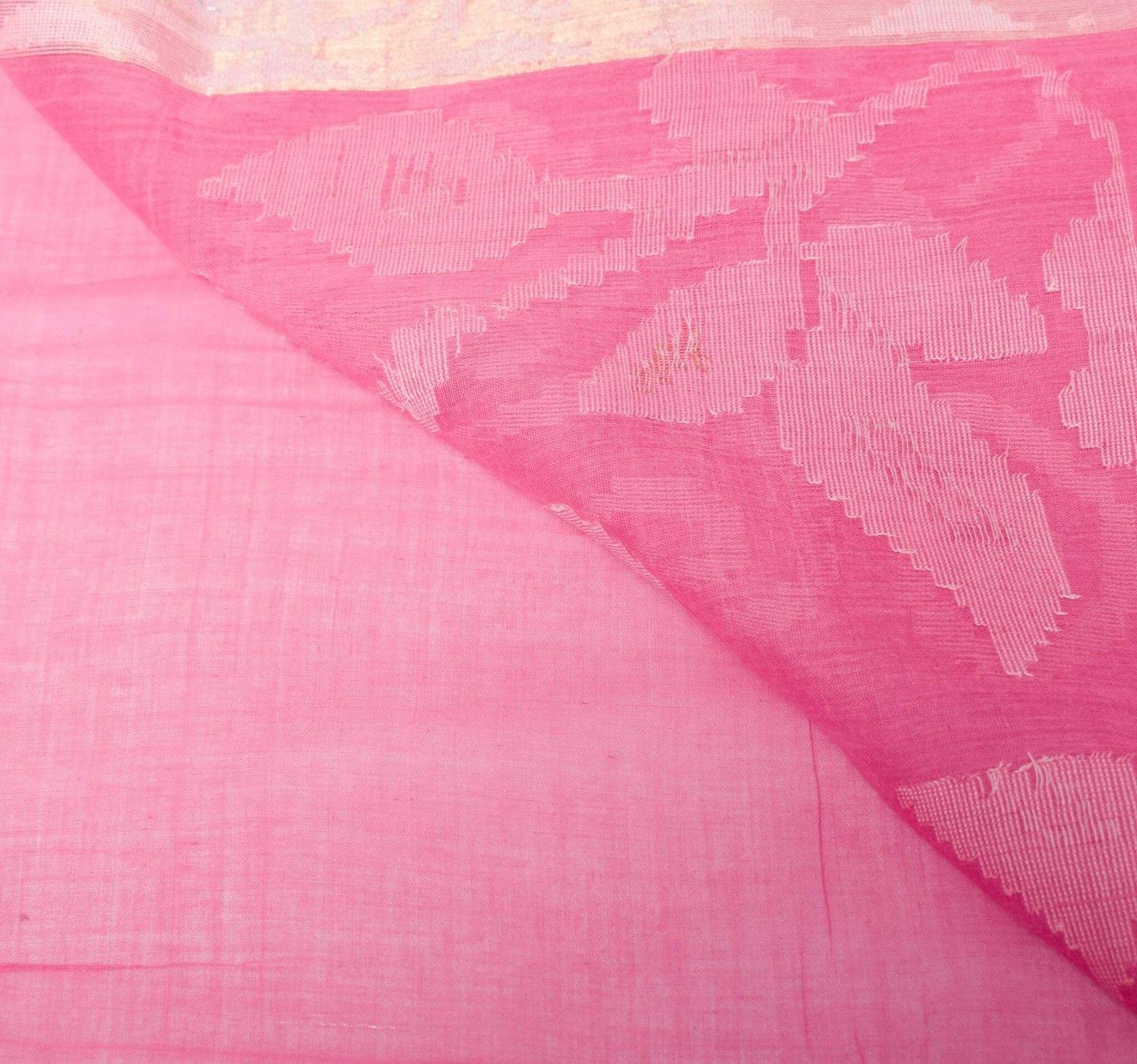 Sushila Vintage Pink Tant Saree 100% Pure Cotton Bengal Handloom 5YD Sari Fabric