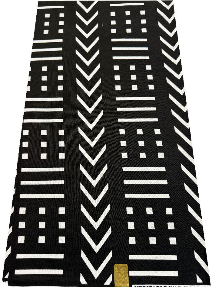 Sell by 3 Yards African Super Quality Wax Prints Mudcloth Design-Black & White