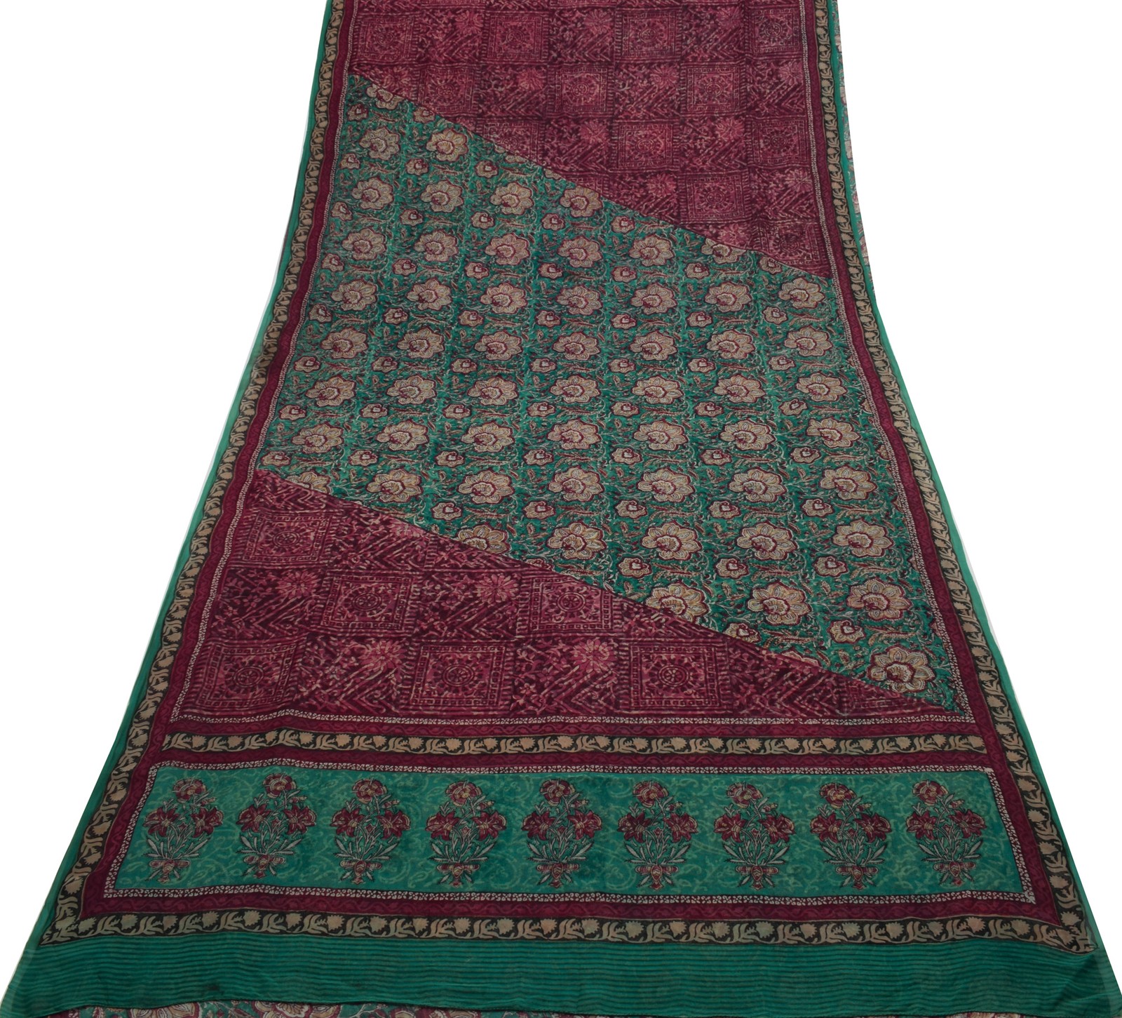 Sushila Vintage Blue Saree 100% Pure Georgette Silk Printed Floral Craft Fabric