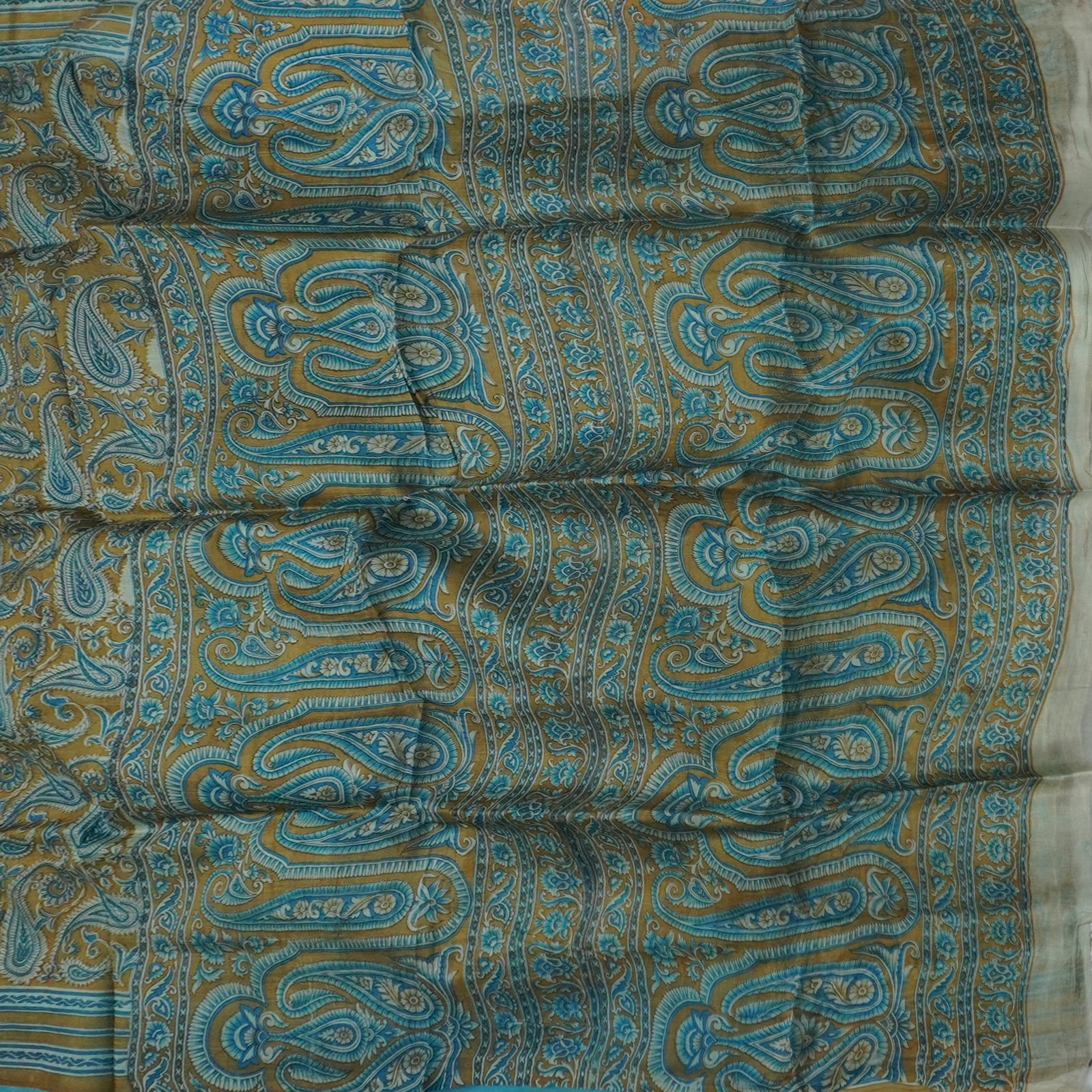 Namaste Vintage Blue Sarees 100% Pure Silk Paisley Printed Sari 5YD Craft Fabric