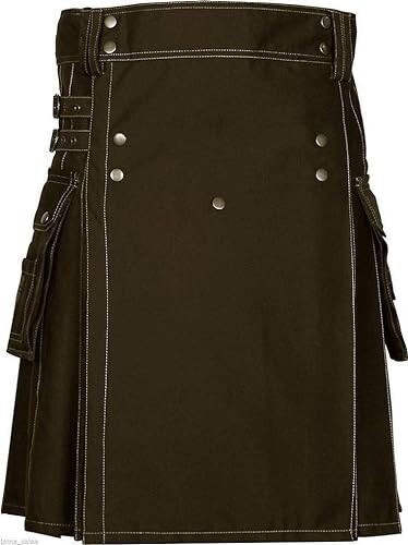 Men’s Scottish Brown Cotton Cargo Pockets Utility Kilt Sizes 28″ to 62″