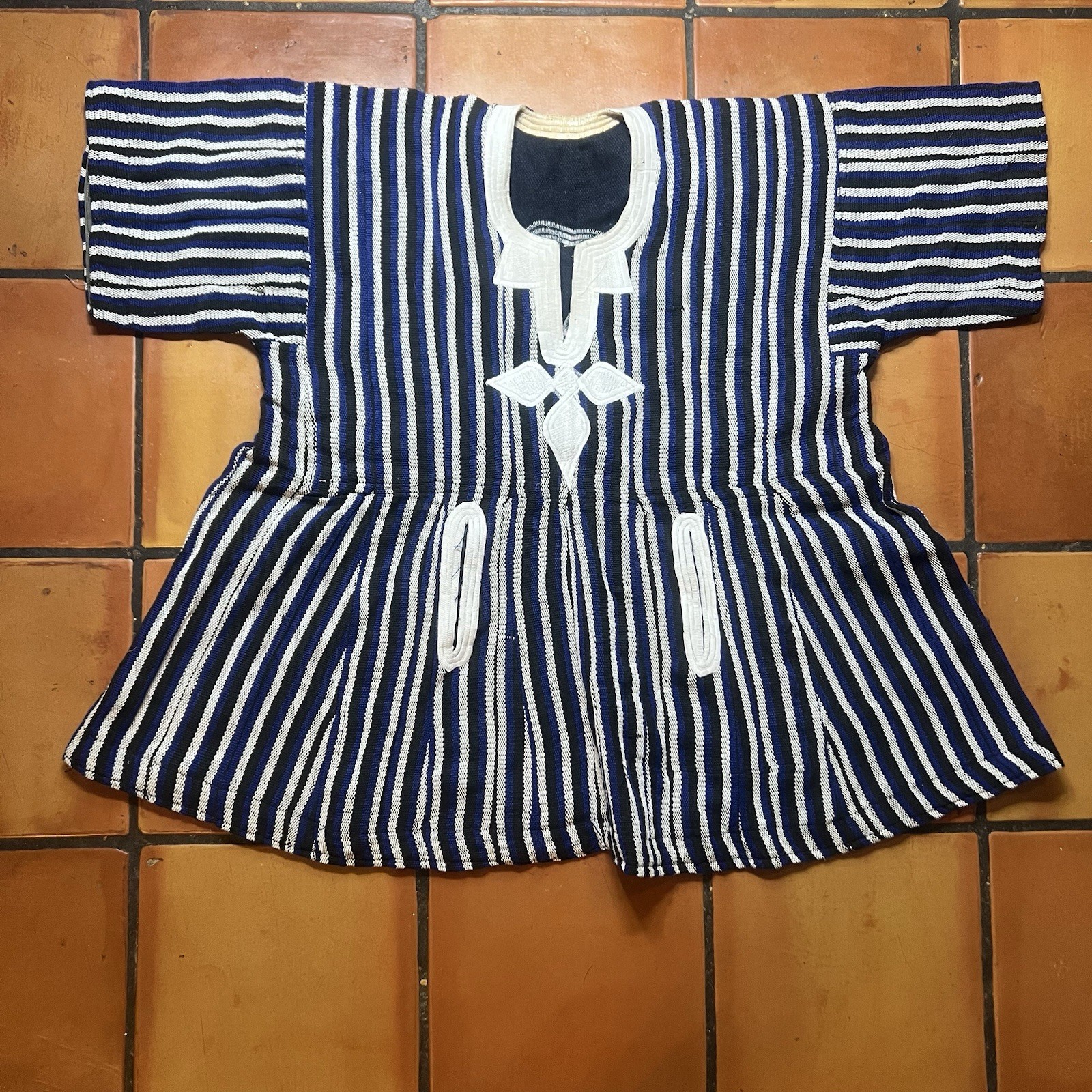Authentic African Hand Stitched Ghana Smock Kente Fugu Batakari Men Top Blue