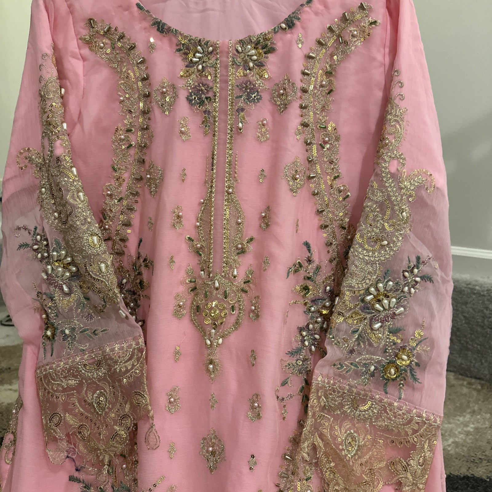 Pakistani Indian salwar kameez Embroidered Chiffon Long Duppatta Bust 42