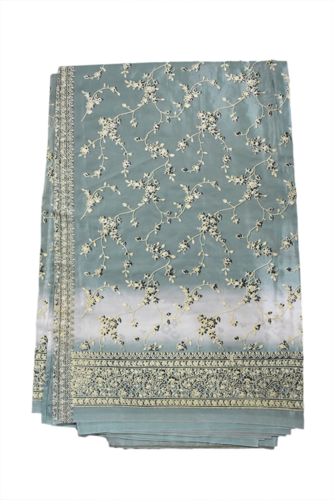 FNC Vintage C-Green Sarees Art Silk Hand Printed Floral Sari Fabric 5 Yard