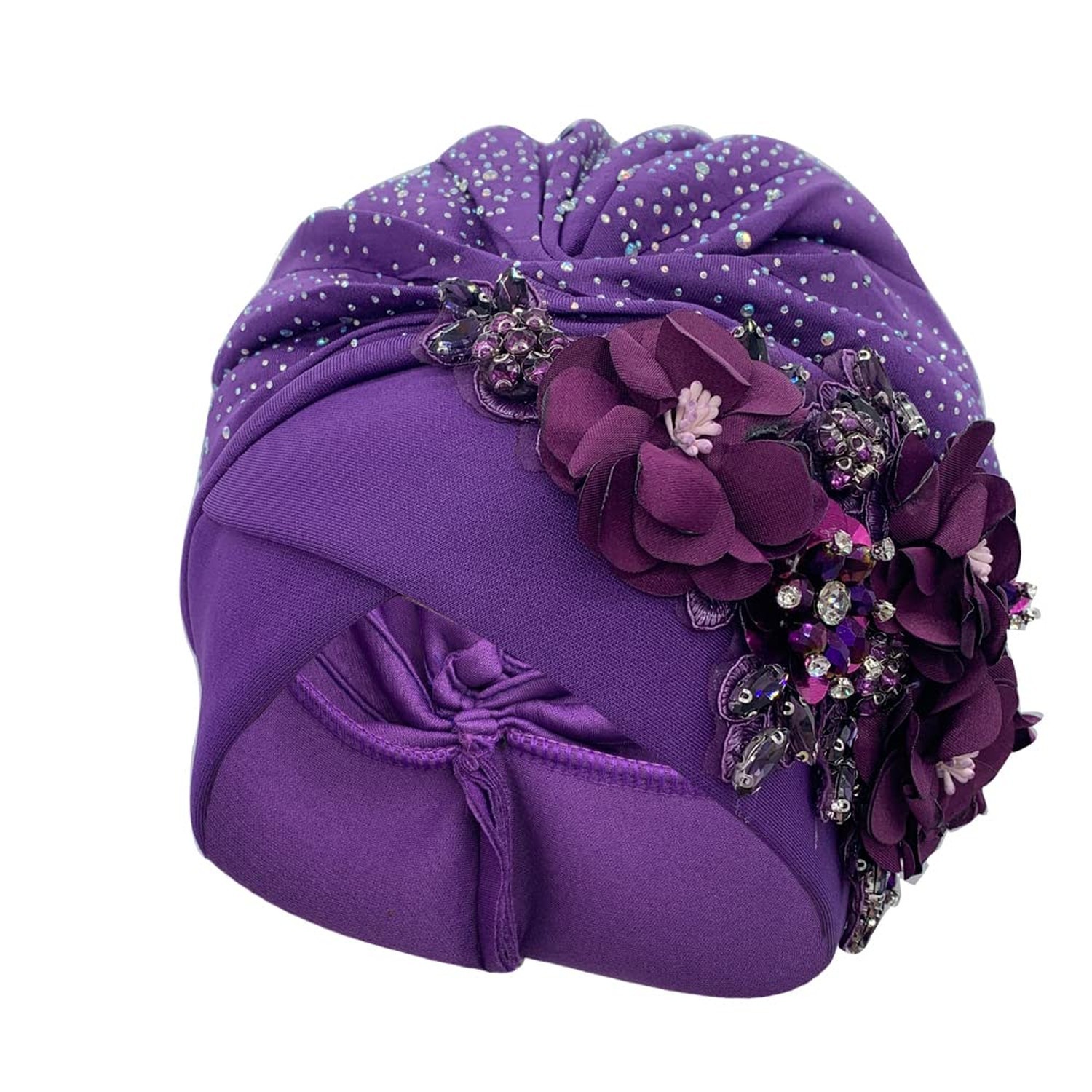 Luxurious African Women’s Turban Cap Decorated with Rhinestone Bouquets Pleat…