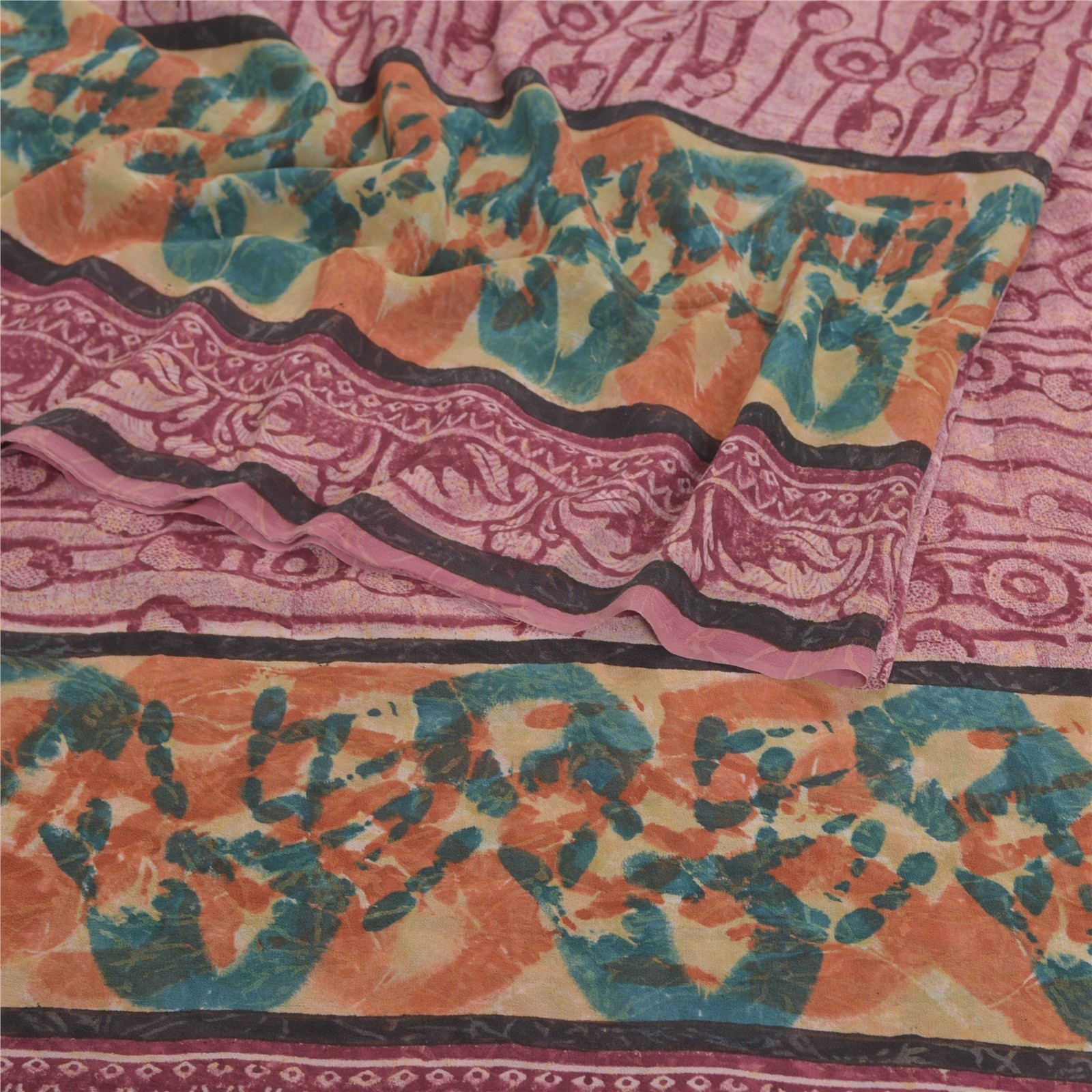 Sanskriti Vintage Purple Sarees Pure Georgette Floralprint Sari 5+Ydcraft Fabric