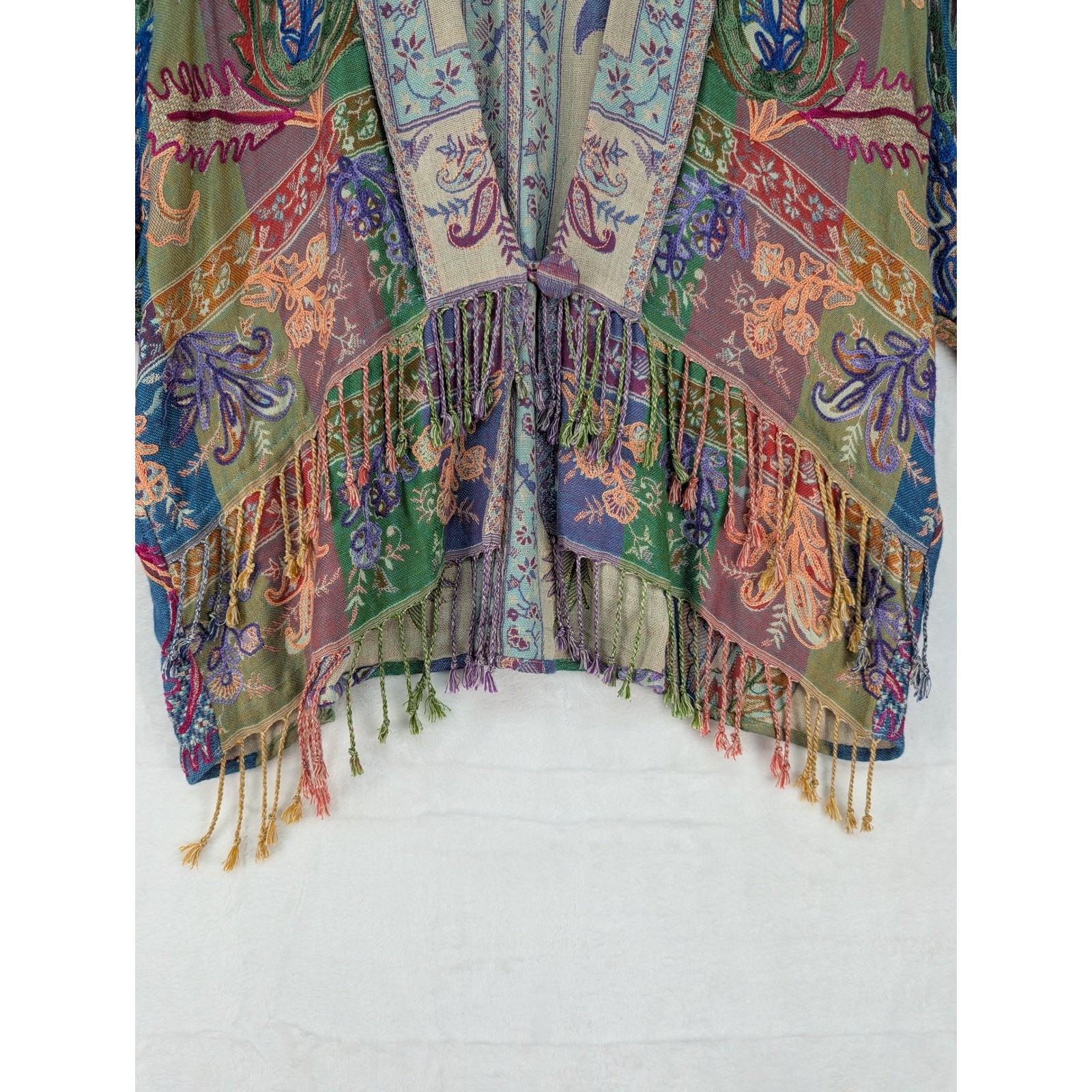 Gypsy Wind Patterns Bay Paisley Kimono Jacket Fringe Boho Multicolor Rayon OS