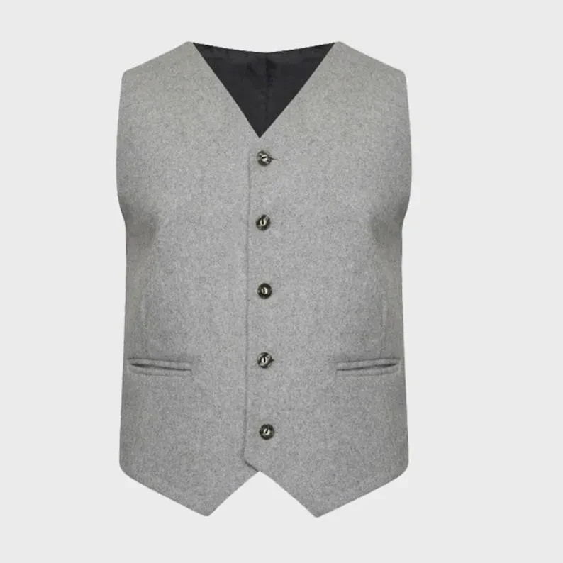 Handmade Gray Wool Argyle Kilt Jacket & Vest: Scottish Highland Wedding Attire