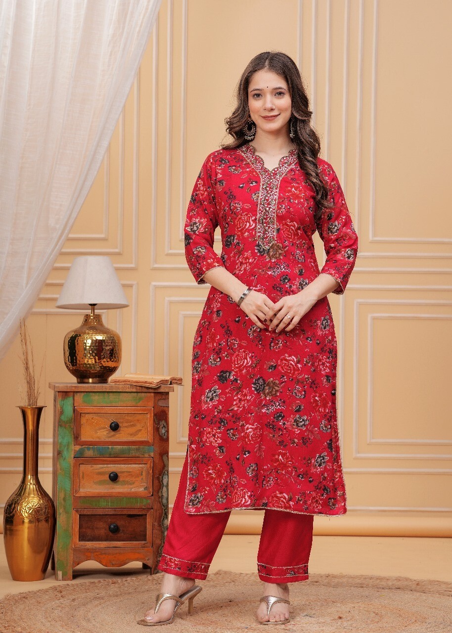 Heavy Rayon Beautiful Kurta Pant Set Indian Designer Women Tunic Kurti Set Dress