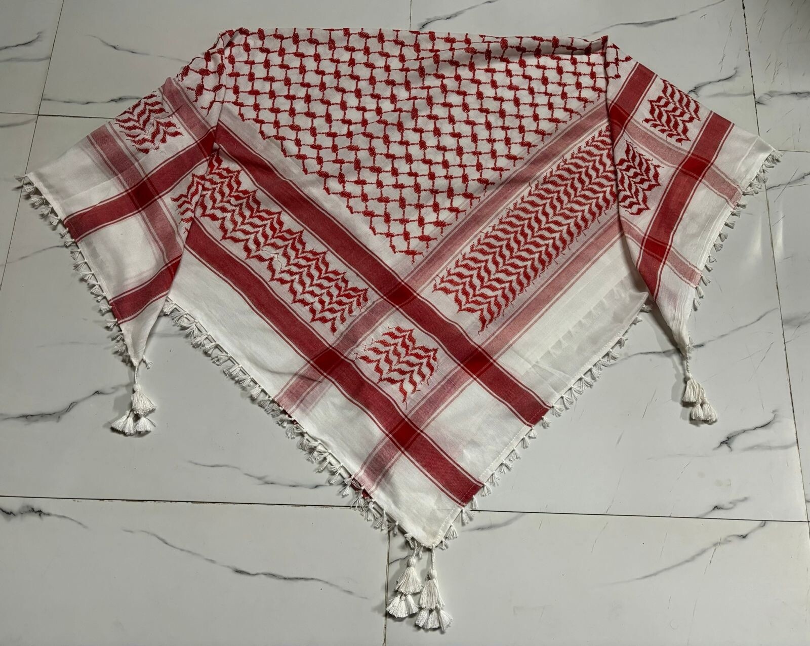 Authentic Woven Red Koffiyeh Arafat Pattern 48”x48” With 4 Sides Tassels