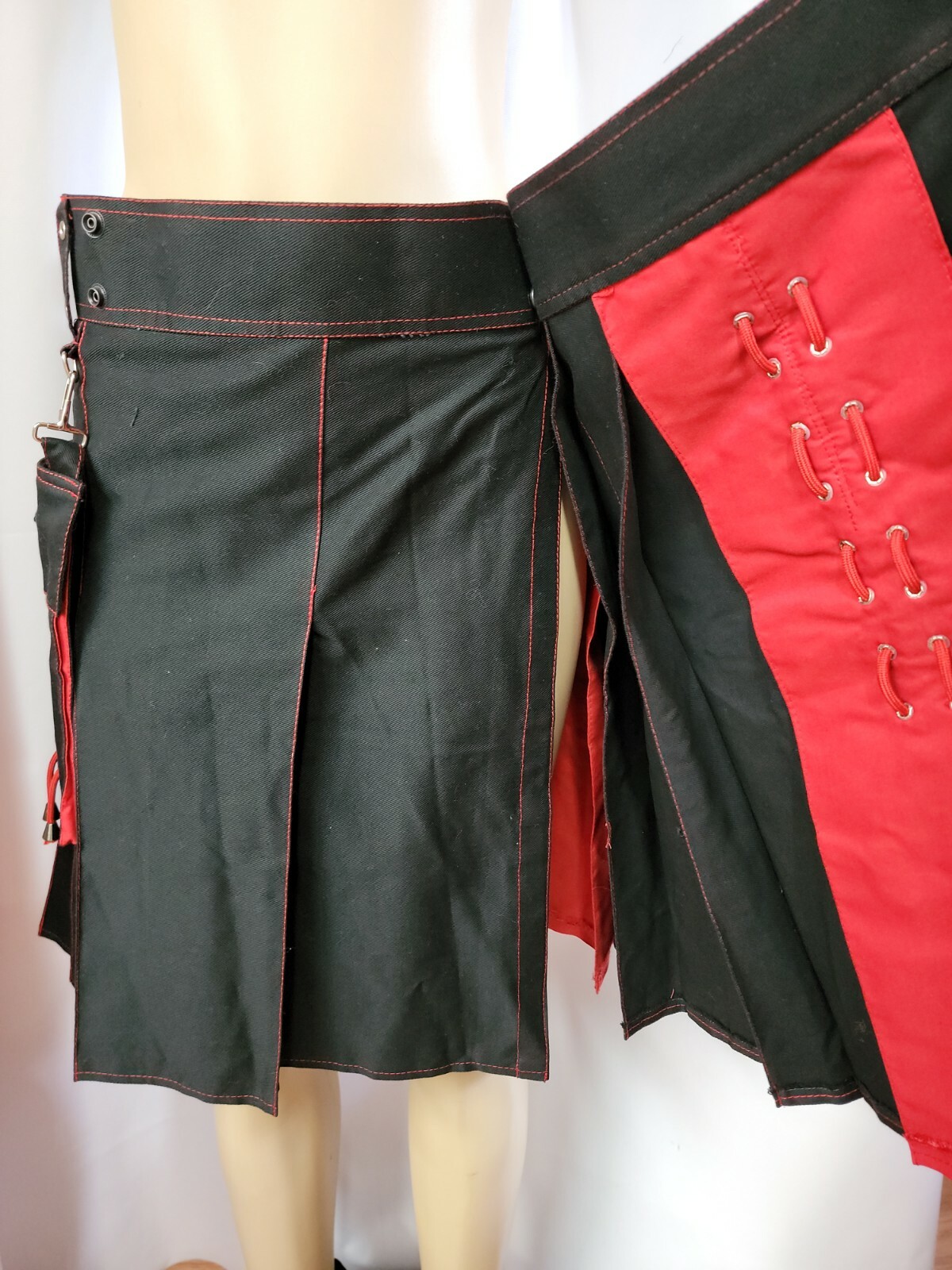 Kilts for Men/Womens Utility Wrap Kilt, Cotton Hybrid Black/red Sz 36 NEW #C5
